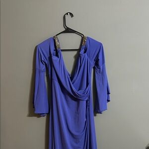 VENUS Royal Blue Long Sleeve Dress with Embellished Shoulders